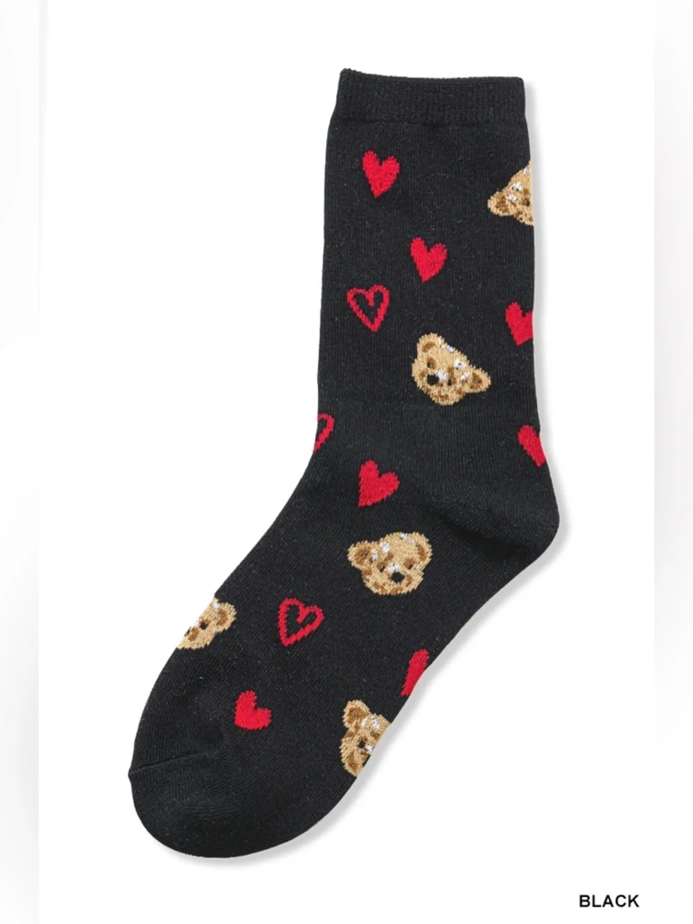 NWT Zenana Black & Grey Teddy Bear Heart Crew Socks Cozy Cute Gift One Size